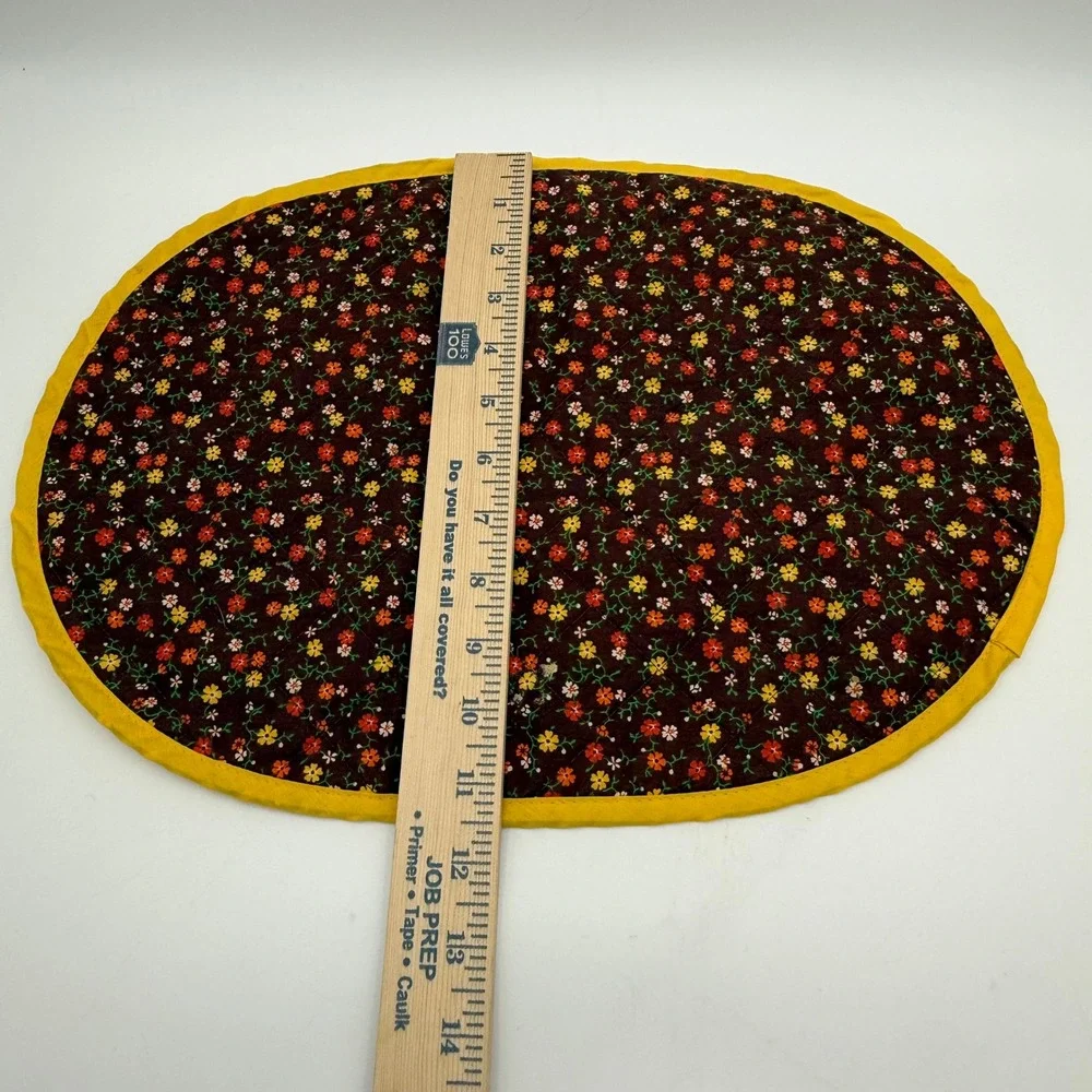 Vintage Quilted Reversible Oval Placemats Set of 6 Floral Calico Mustard Yellow